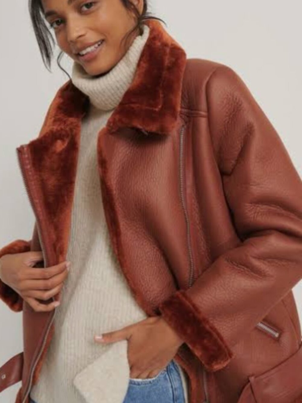 NWT Na-KD Rust Aviator Coat